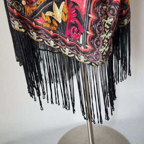 Hemant & Nandita Silk Embroidered Coin Fringe Boho Kimono Cover-Up Multicolor - Picture 11 of 15